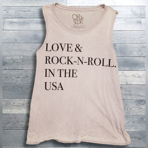 Chaser LA Love Rock N Roll In The USA Light Gray Tank Top Size XS - Picture 2 of 5